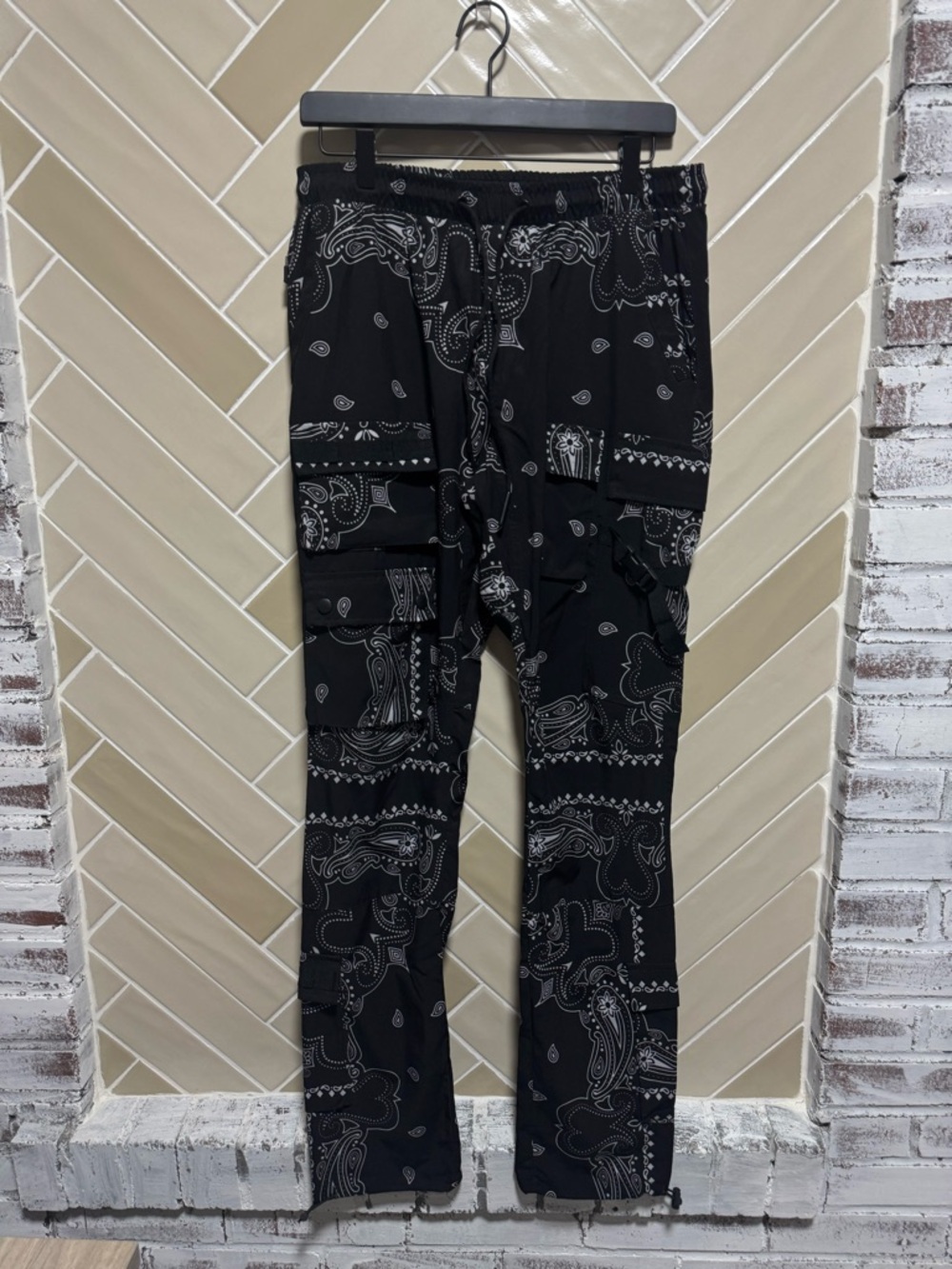Black Bandana Print Cargo Pants